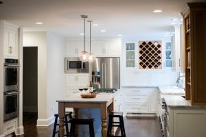 white kitchen remodel with inset cabinetry