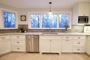 open concept white kitchen